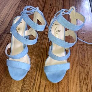 Blue Grey Suede Caged Lace-Up Heels